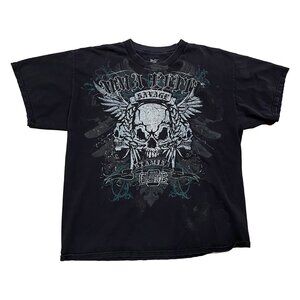 Vintage Y2K MMA Elite Fighter Skull Cross Grunge Tribal Goth Shirt XL